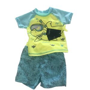 Free Style Boys Revolution Tee & Short Swimsuit‎ Set Shark - MultiColor/Size 12M